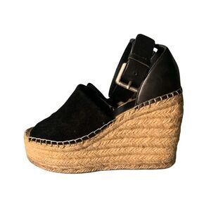 Marc Fisher Adalyn Espadrille Wedge Platform Suede Black Sandal Shoe sz 7